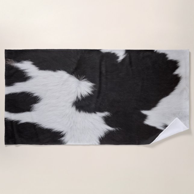 cow hide black white   beach towel (Front)