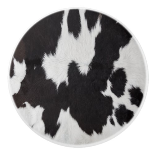 cow hide black white  ceramic knob