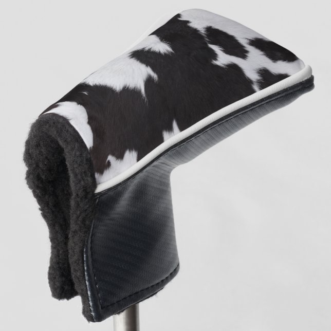 cow hide black white  golf head cover (3/4 Front)