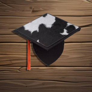 cow hide black white graduation cap topper