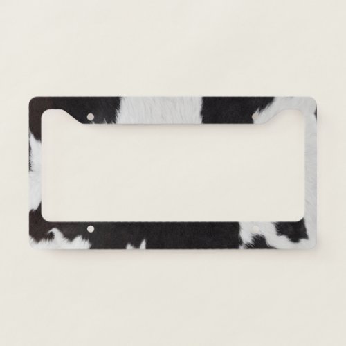 cow hide black white  license plate frame