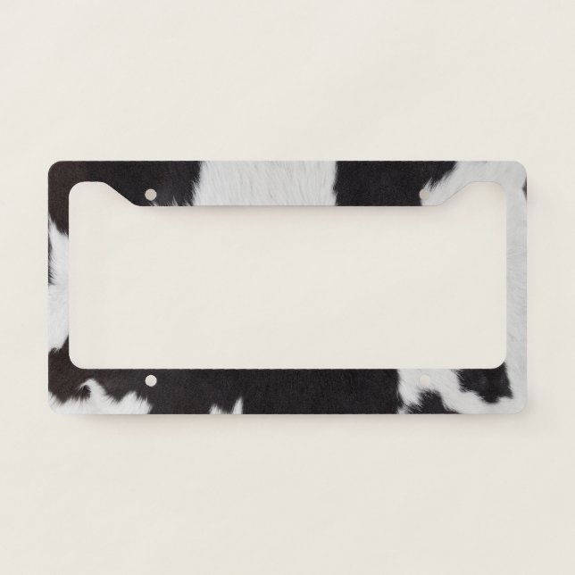 cow hide black white  license plate frame (Front)