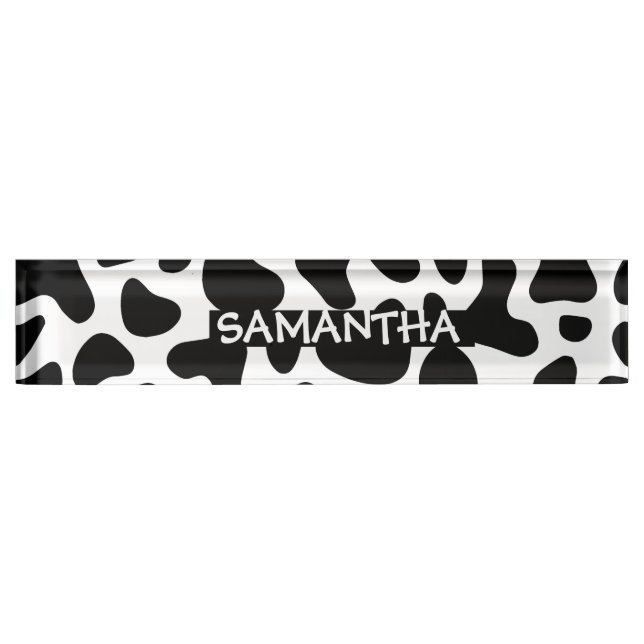 cow hide black white patch desk name plate (Front)