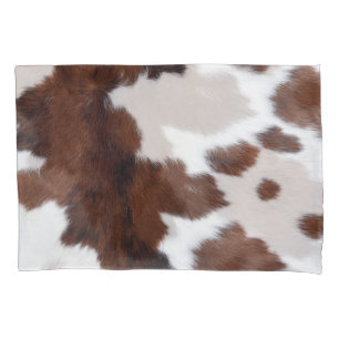 Cow hide Brow and White Pillow Case