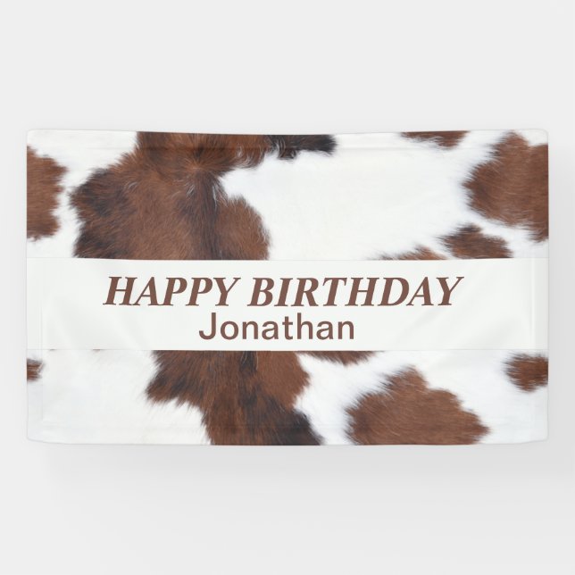 cow hide brown HAPPY BIRTHDAY Banner (Horizontal)