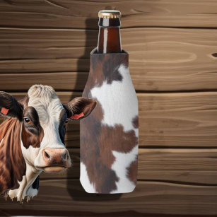 cow hide brown white  bottle cooler