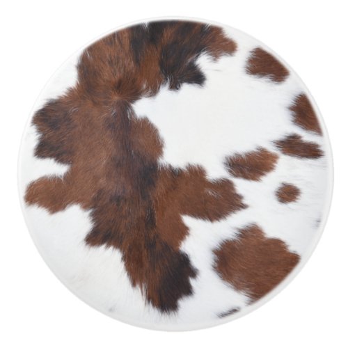 cow hide brown white ceramic knob