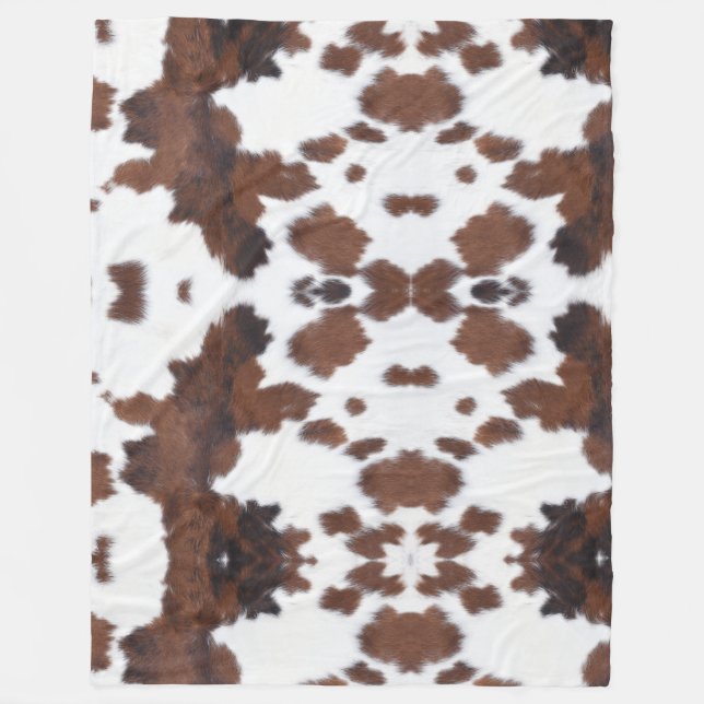 cow hide brown white  fleece blanket (Front)