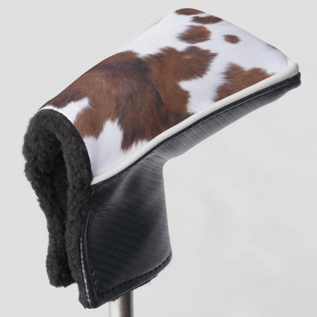 cow hide brown white  golf head cover (3/4 Front)