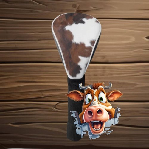 cow hide brown white   golf head cover