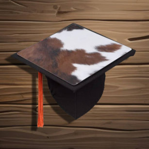 cow hide brown white  graduation cap topper