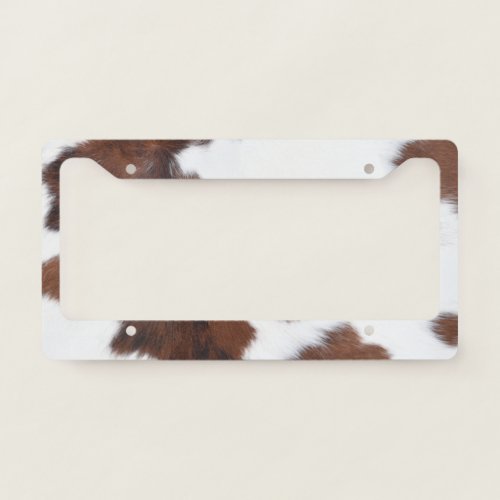 cow hide brown white license plate frame
