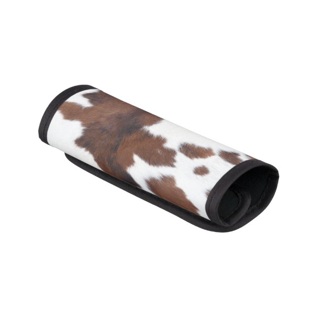 cow hide brown white luggage handle wrap (Angled)