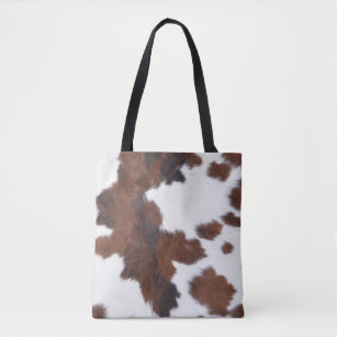 cow hide brown white tote bag