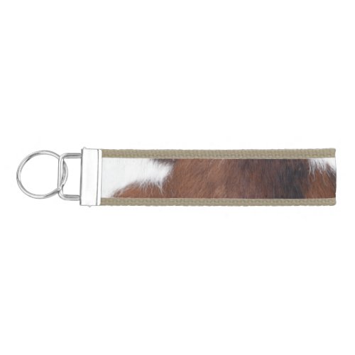 cow hide brown white  wrist keychain