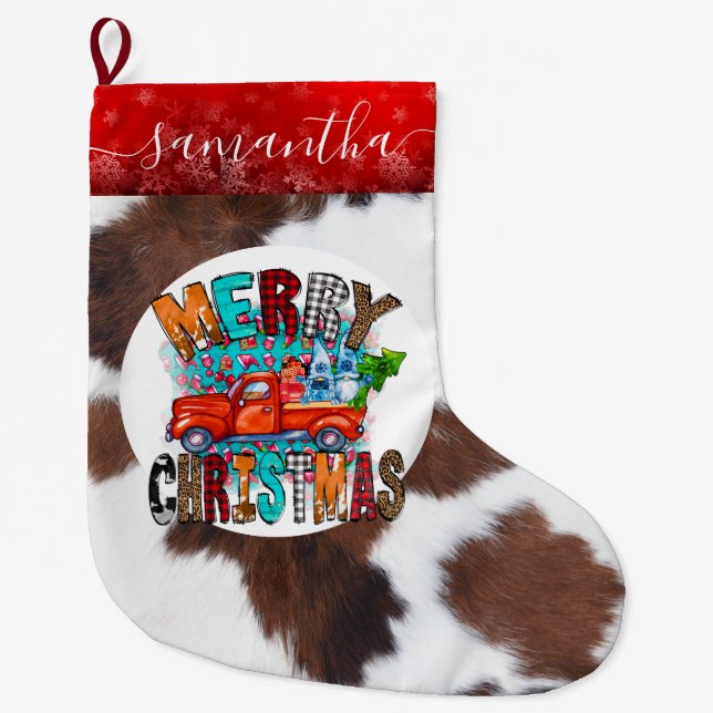 Cow hide farm Van Christmas Stocking (Front)