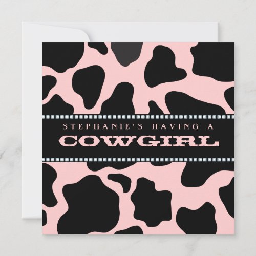 Cow Hide Print Pink Cowgirl Baby Shower Invitation