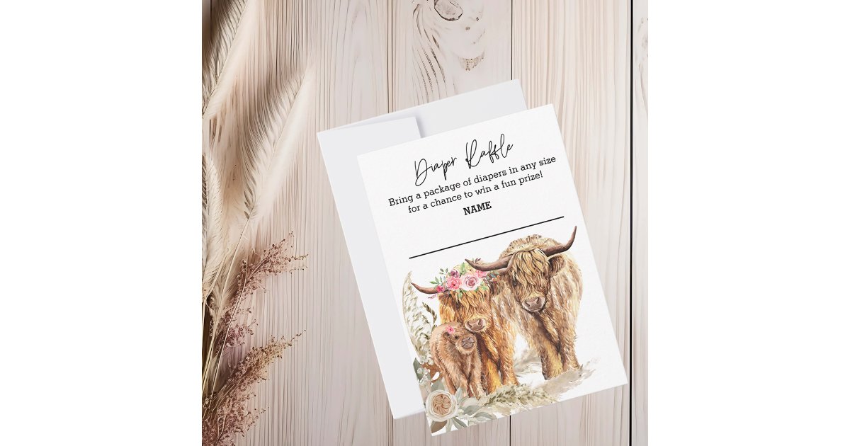Nappy Raffle Highlander Cow Highland Baby Shower Couples Diaper Raffle Invitation | Zazzle