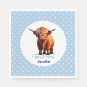 Cow Highland Blue Birthday Napkins