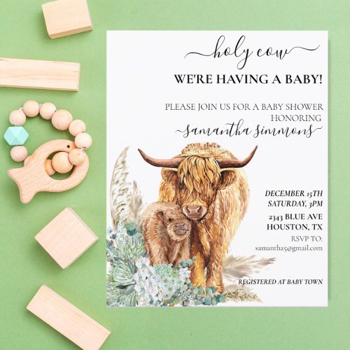 Cow Highland Calf Baby Shower Boho Sage Green