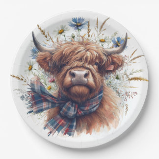 Cow Highland Farm Watercolor Paper Plates