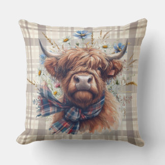 Cow Highland Farm Watercolor Throw Pillow