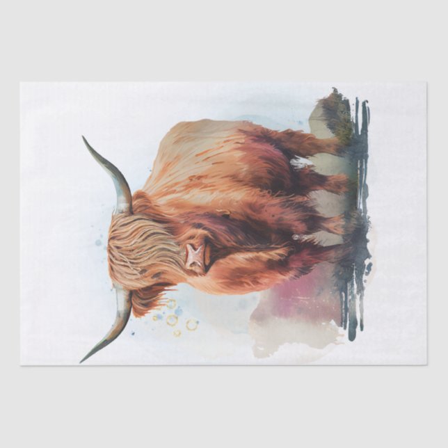 Cow Highland Farm Watercolor Tissue Paper (Front)