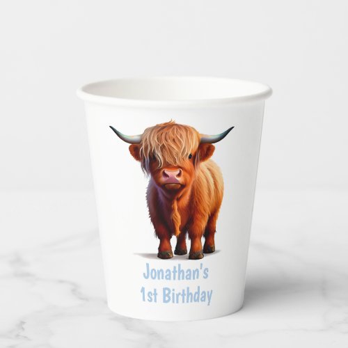 Cow Highland HAPPY BIRTHDAY Blue Paper Cups