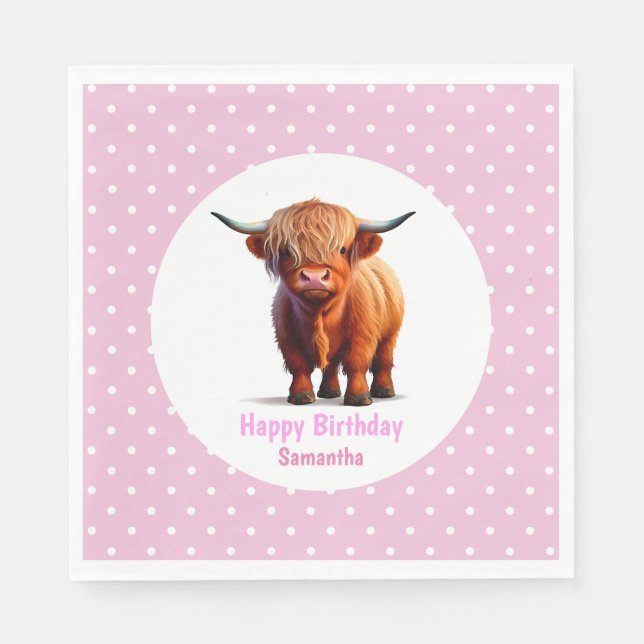 Cow Highland Pink Balloons  Poke Dots Napkins (Front)