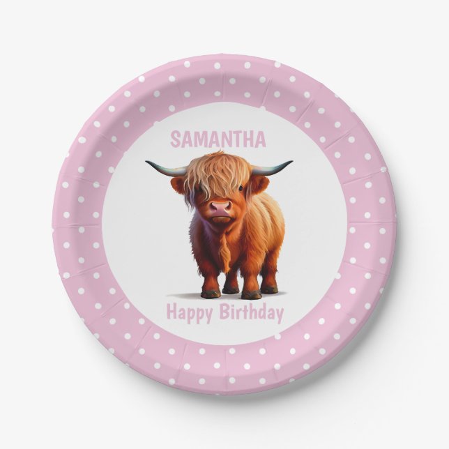 Cow Highland Pink Balloons  Poke Dots Paper Plates (Front)