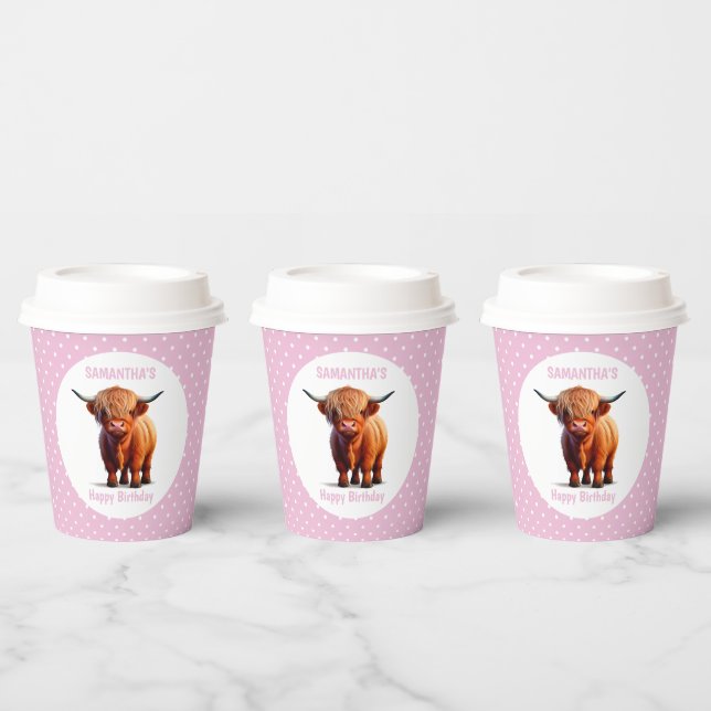 Cow Highland Pink Paper Cups (Multi)