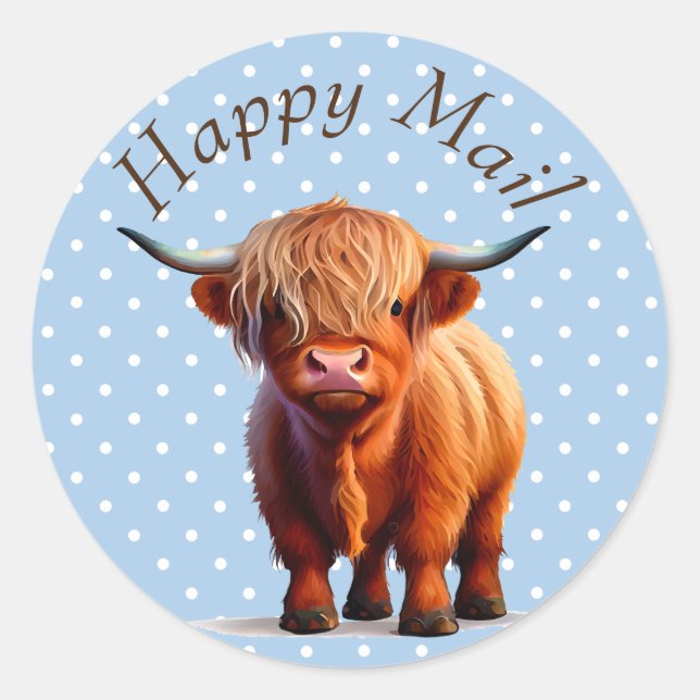 Cow highlander Blue Classic Round Sticker (Front)
