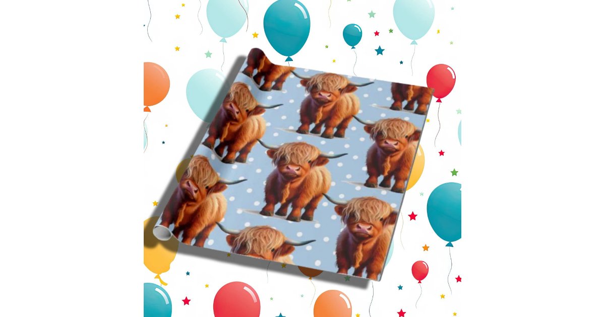 Cow highlander Blue Wrapping Paper | Zazzle