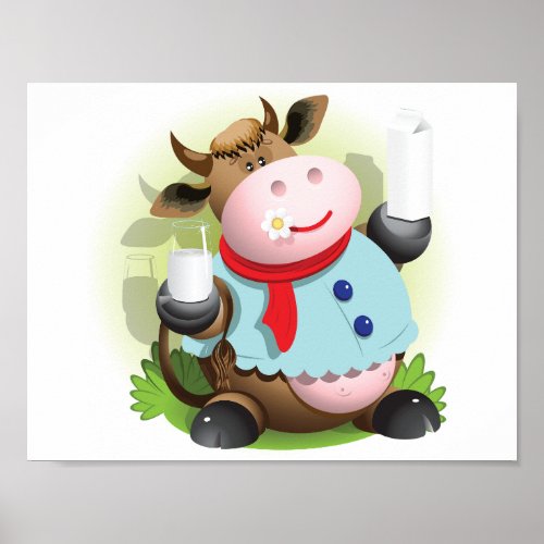 Cow Holding A Glass Of Milk Poster