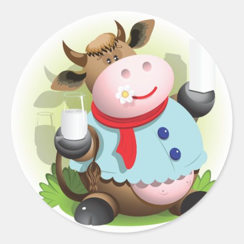 Cow Holding A Glass Of Milk Stickers