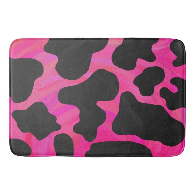 Cow Hot Pink and Black Print Bathroom Mat (Front)
