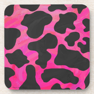 Cow Hot Pink and Black Print Beverage Coaster