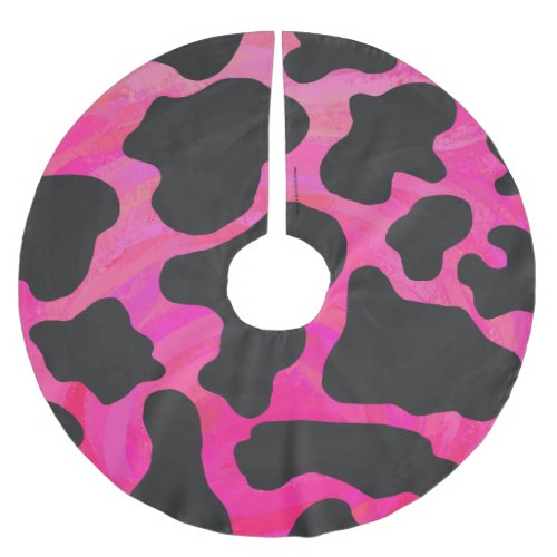 Cow Hot Pink and Black Print Brushed Polyester Tree Skirt