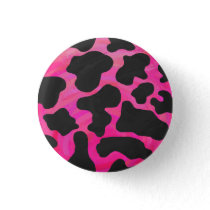 Cow Hot Pink and Black Print Button
