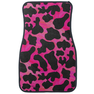 Cow Hot Pink and Black Print Car Floor Mat