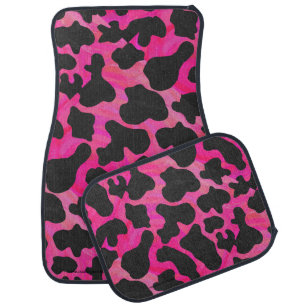 Cow Hot Pink and Black Print Car Mat