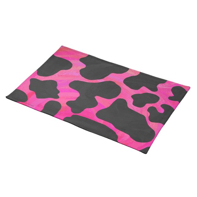 Cow Hot Pink and Black Print Cloth Placemat (On Table)
