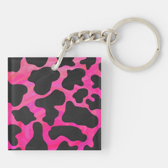 Cow Hot Pink and Black Print Keychain (Back)