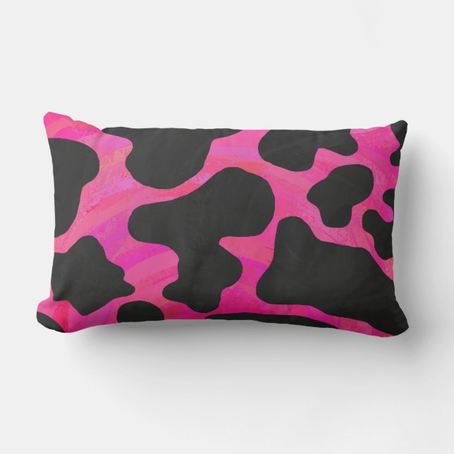 Cow Hot Pink and Black Print Lumbar Pillow (Front)