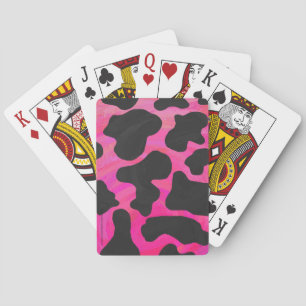Cow Hot Pink and Black Print Poker Cards