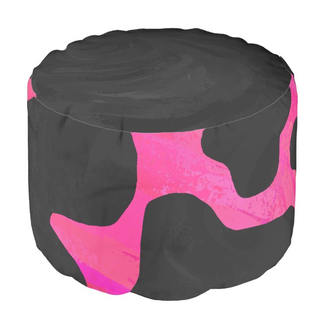 Cow Hot Pink and Black Print Pouf (Angled Front)