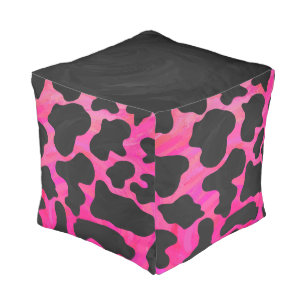 Cow Hot Pink and Black Print Pouf