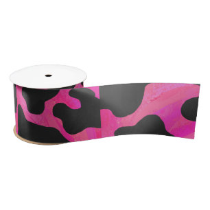 Cow Hot Pink and Black Print Satin Ribbon