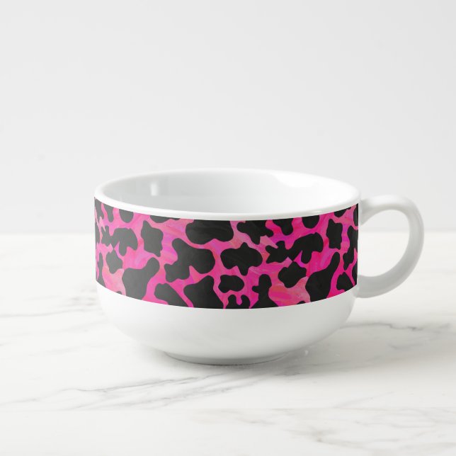 Cow Hot Pink and Black Print Soup Mug (Left)