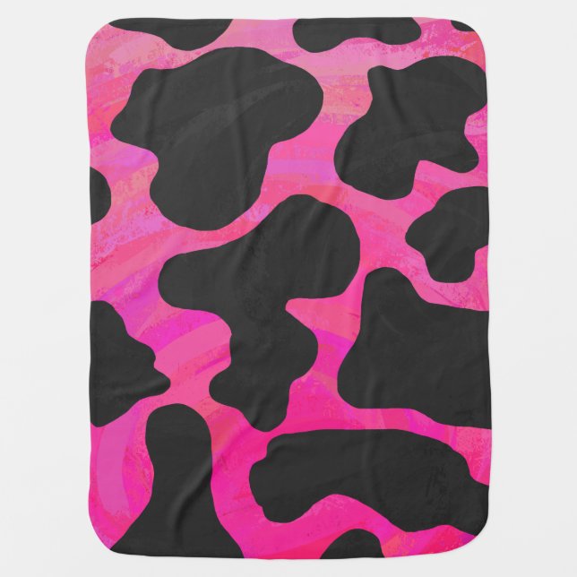 Cow Hot Pink and Black Print Swaddle Blanket (Front)
